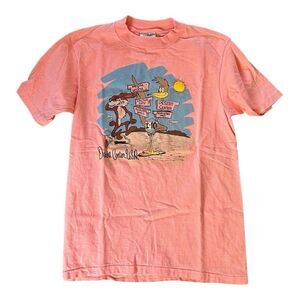 Vtg Wile E. Coyote Road Runner T Shirt Medium I-10 Desert Center Cactus Western